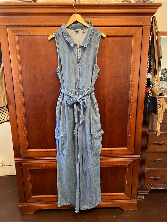 Universal Thread Denim - Universal Thread Light Blue Denim Sleeveless Jumpsuit with Waist Tie